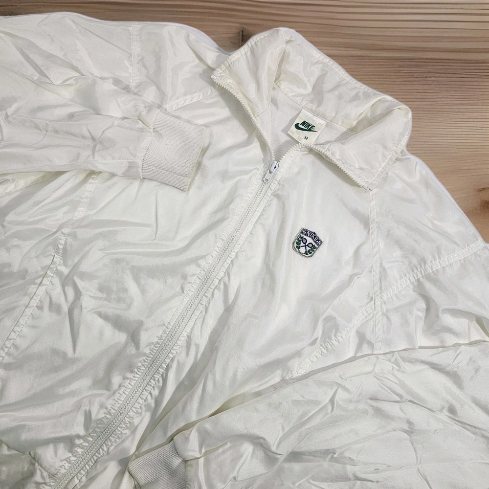 Rare‎ Vintage NIKE Spell Out Tennis Racket Crest Patch Cotton Lined Jacket 90s M